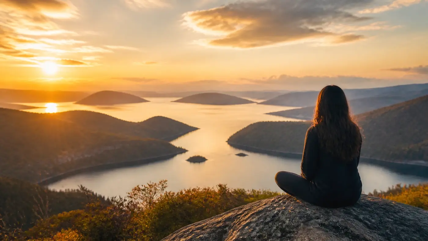 A person looking toward a bright horizon, representing a new chapter